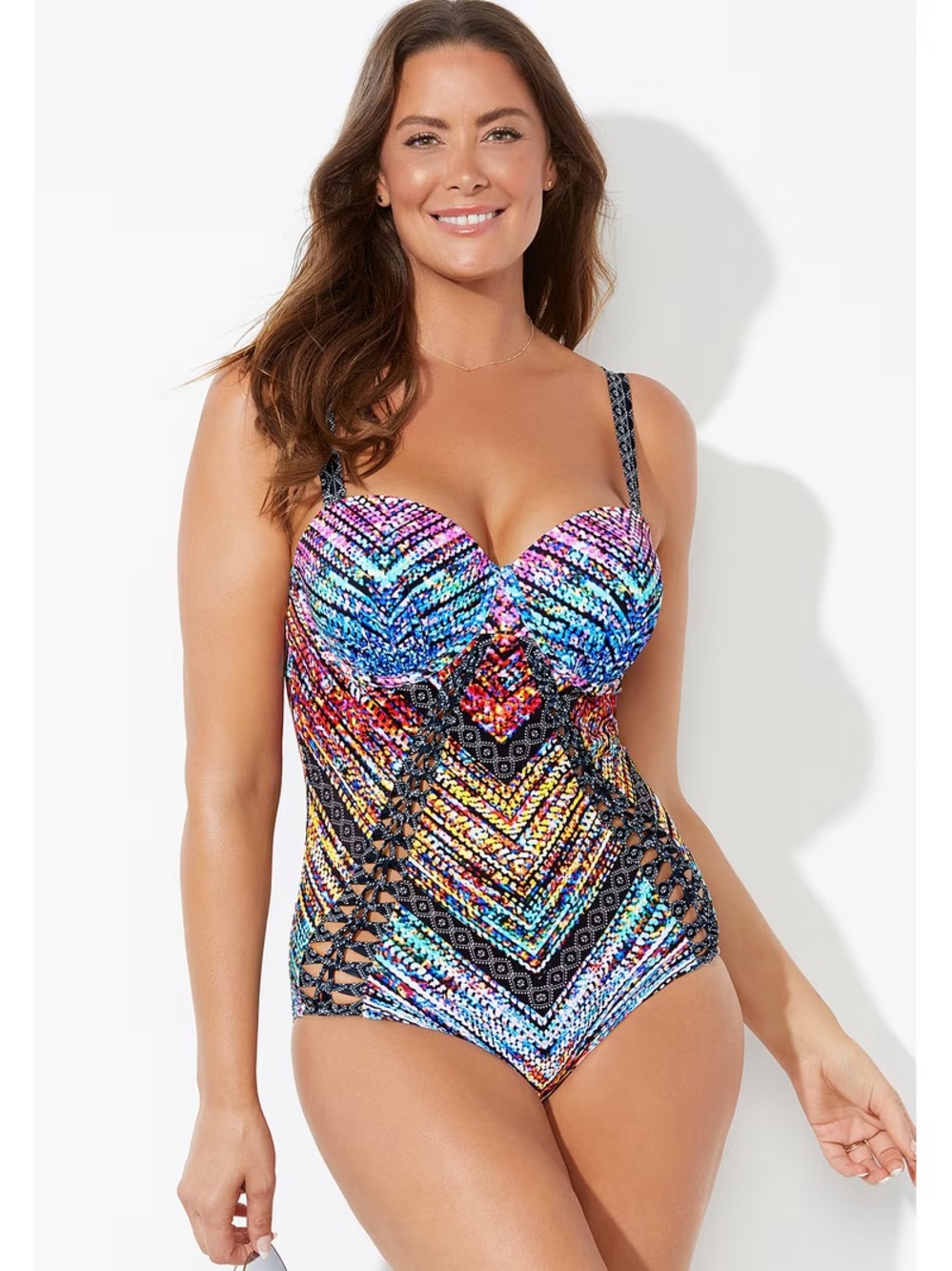Swimsuits for All Women's Colourful Macrame Underwire One Piece Swimsuit Size 16